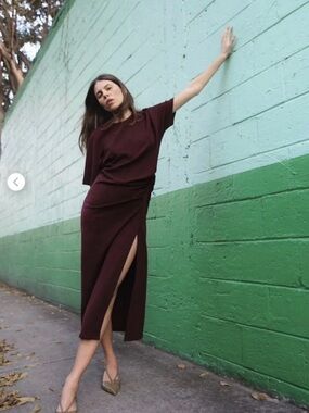 ZARA New ❕RICHED MIDI DRESS SIZE LARGE COLOR LIGHT BURGUNDY REF 1058/153 NWT